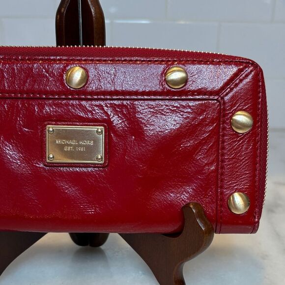 Michael Kors High Gloss Patent Leather Studded Full Size Wallet - Picture 3 of 15